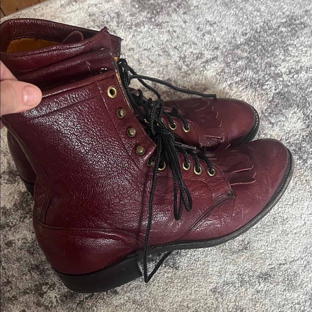 Vintage Olathe lace up Men's Burgundy Leather Boots